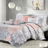 Lola 6 Piece Reversible Cotton Printed Coverlet Set - Grey/Blush
