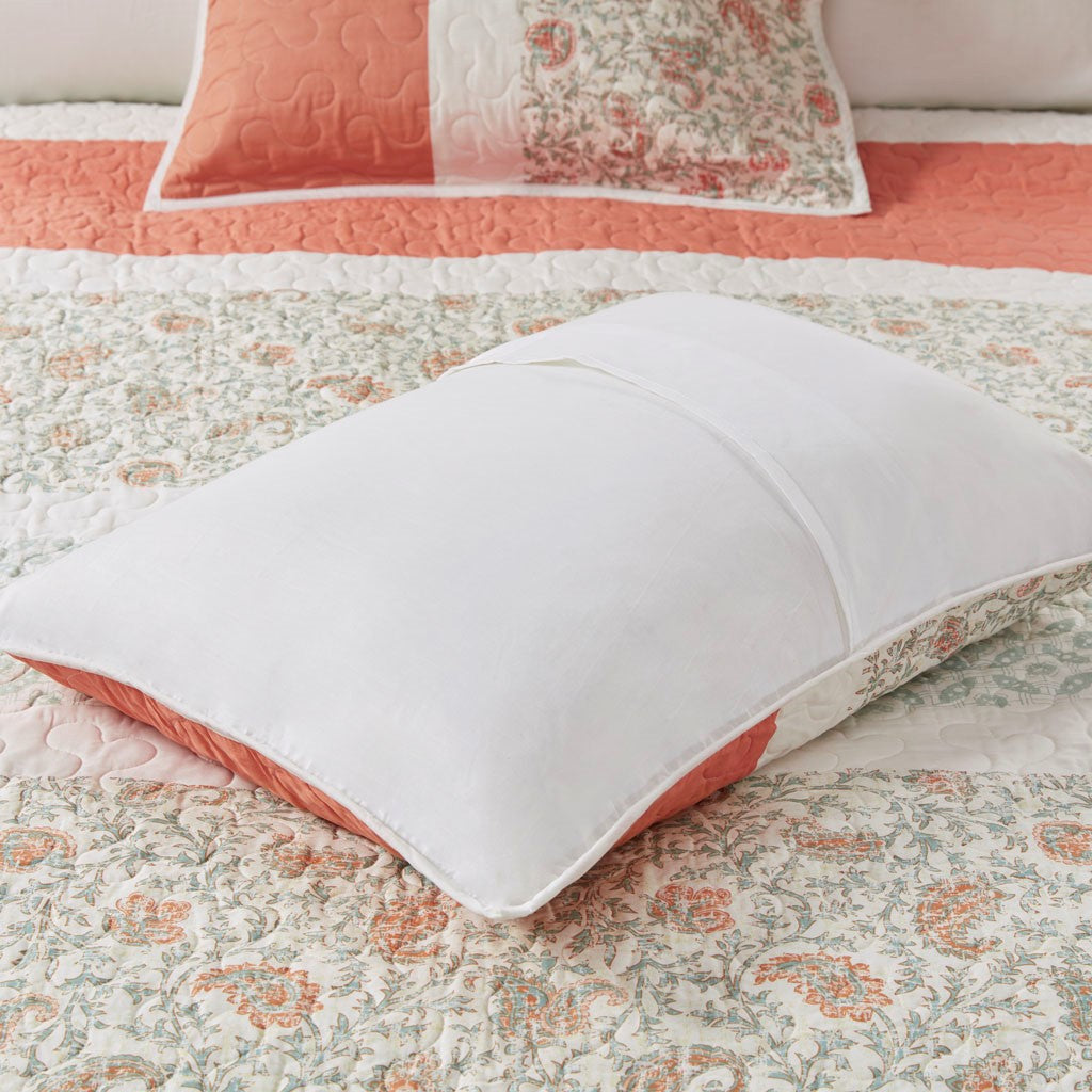 Dawn 6 Piece Cotton Percale Reversible Coverlet Set - Coral