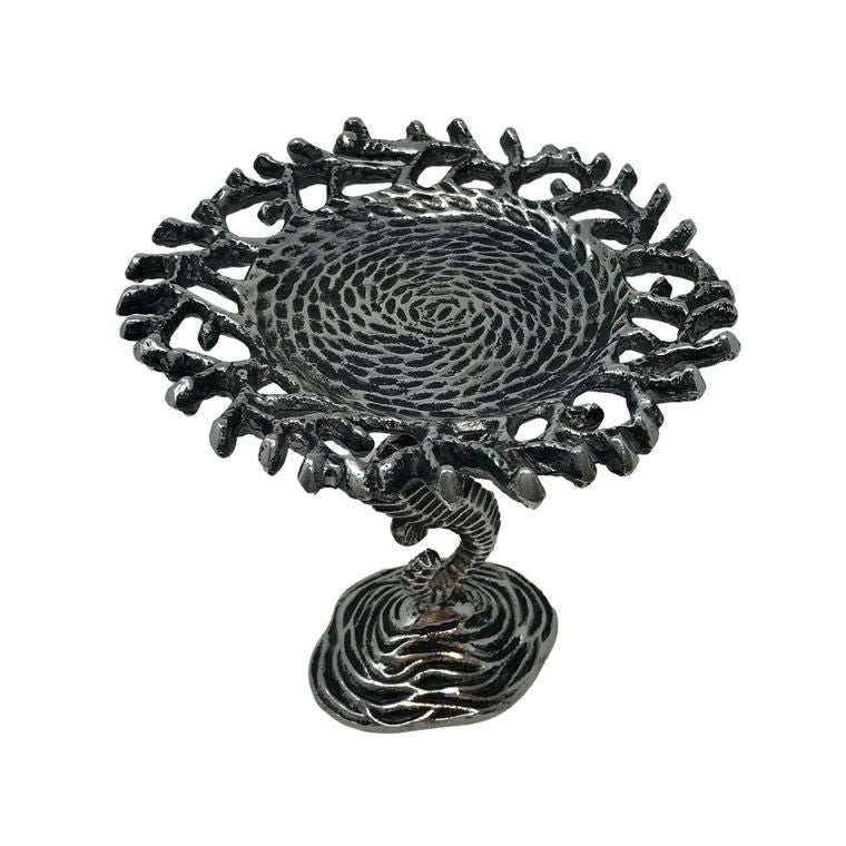 Antique Nickel Cast Aluminum Seahorse Pedestal Candle Tray
