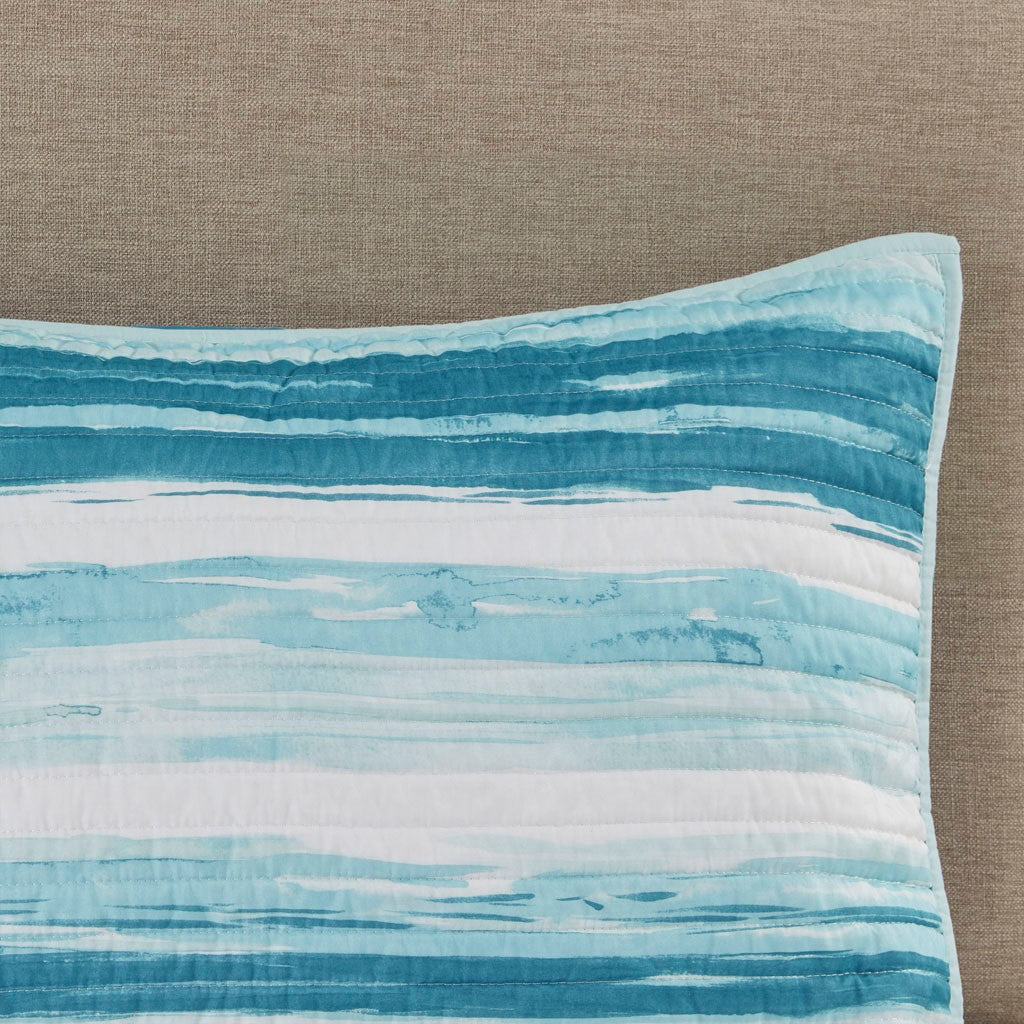 Marina 6 Piece Quilted Microfiber Coverlet Set with Throw Pillows - Aqua
