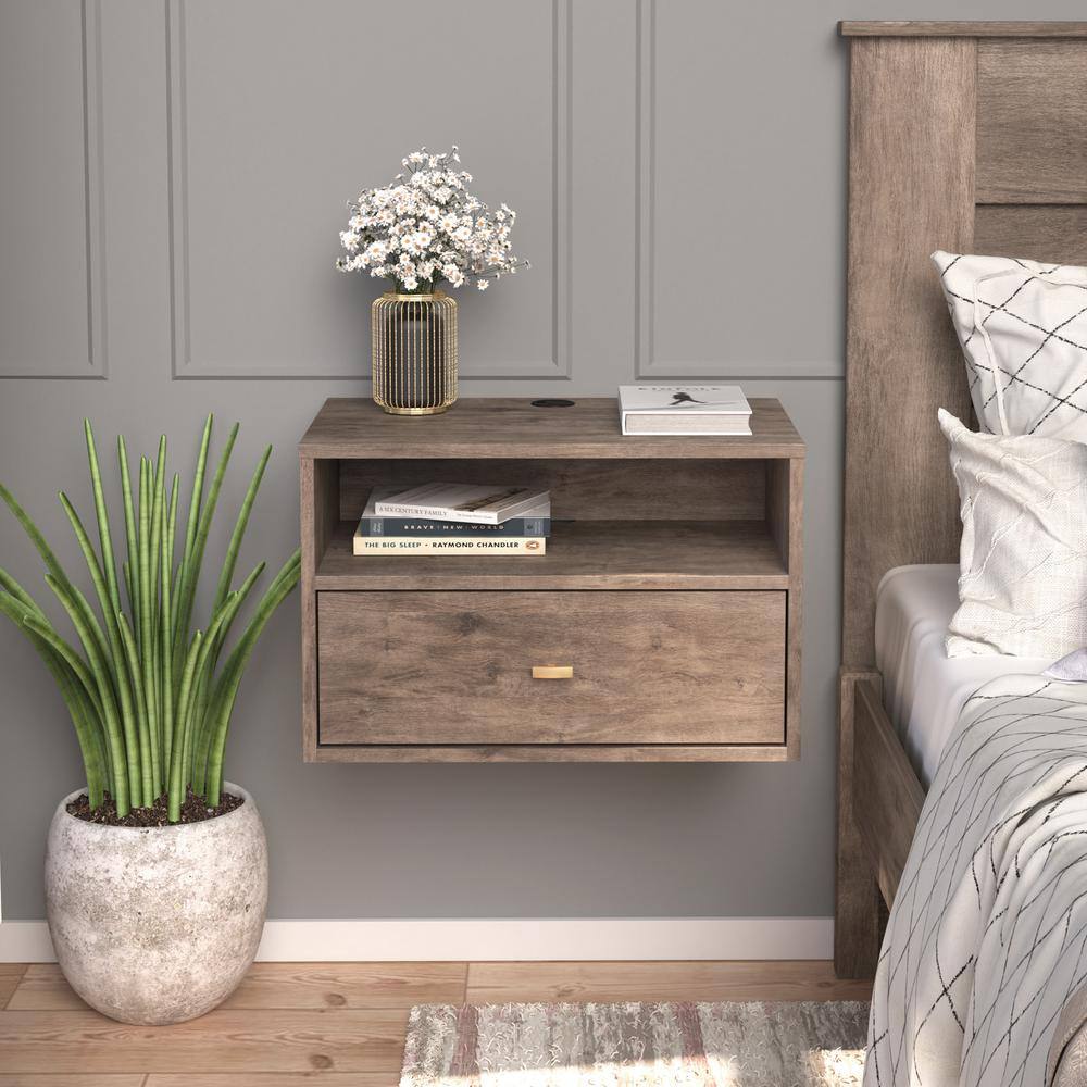 Hanging 2-Piece White 1-Drawer Nightstand Bedroom Set