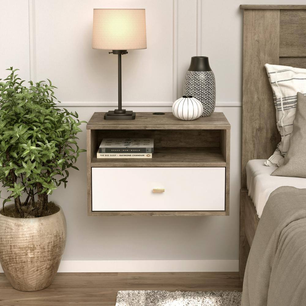 Hanging 2-Piece White 1-Drawer Nightstand Bedroom Set