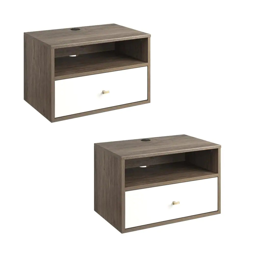 Hanging 2-Piece White 1-Drawer Nightstand Bedroom Set