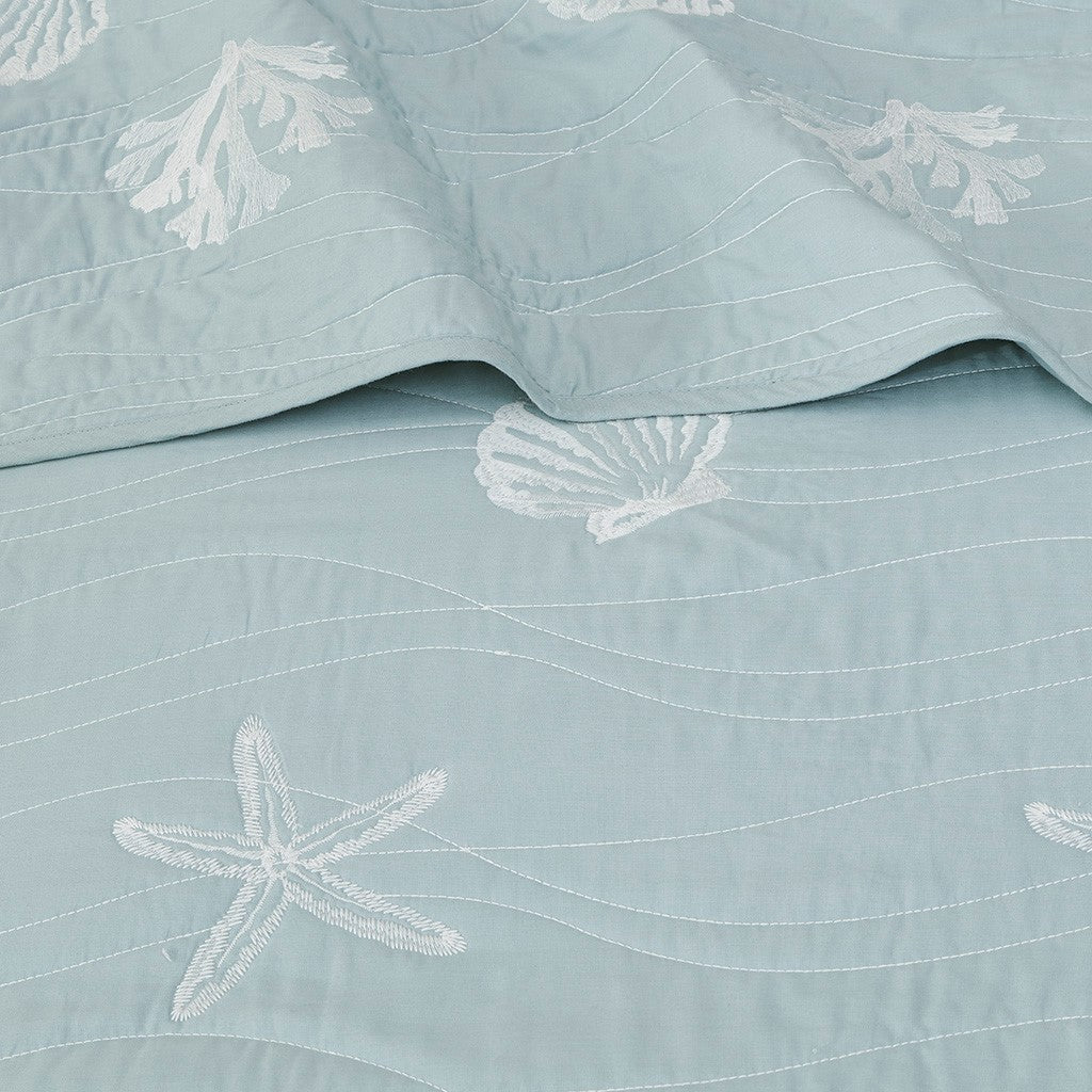 Seaside 4 Piece Cotton Coverlet Set - Aqua
