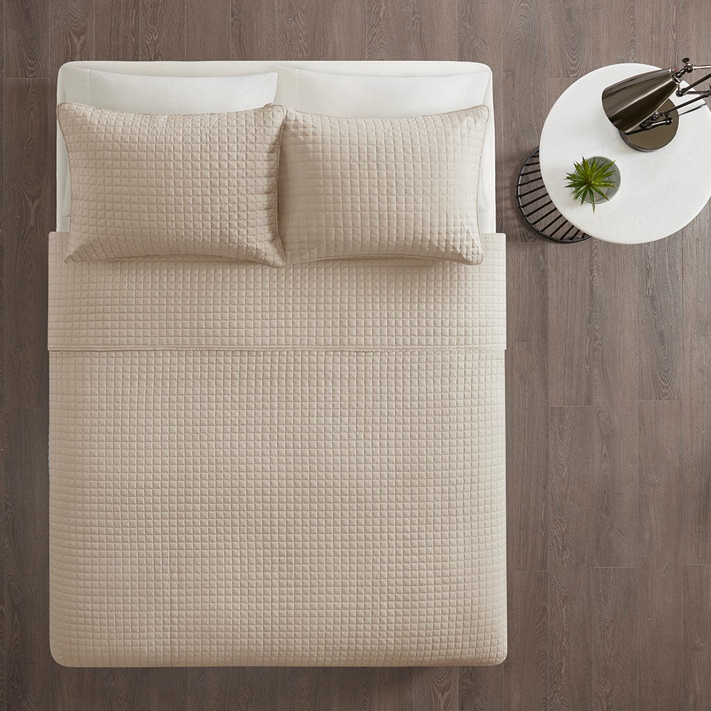Otto 3 Piece Reversible Quilt Set - Khaki