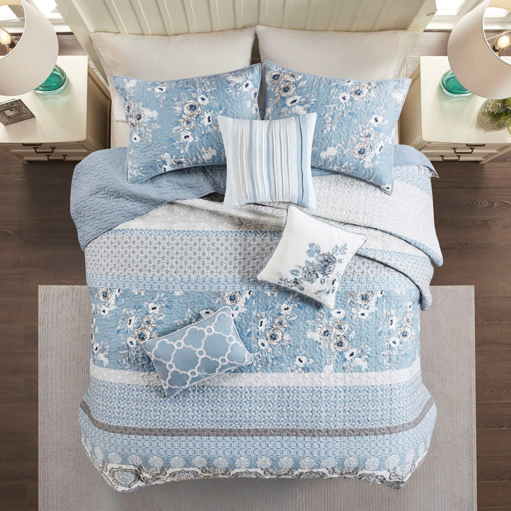 Willa 6 Piece Reversible Coverlet Set - Blue