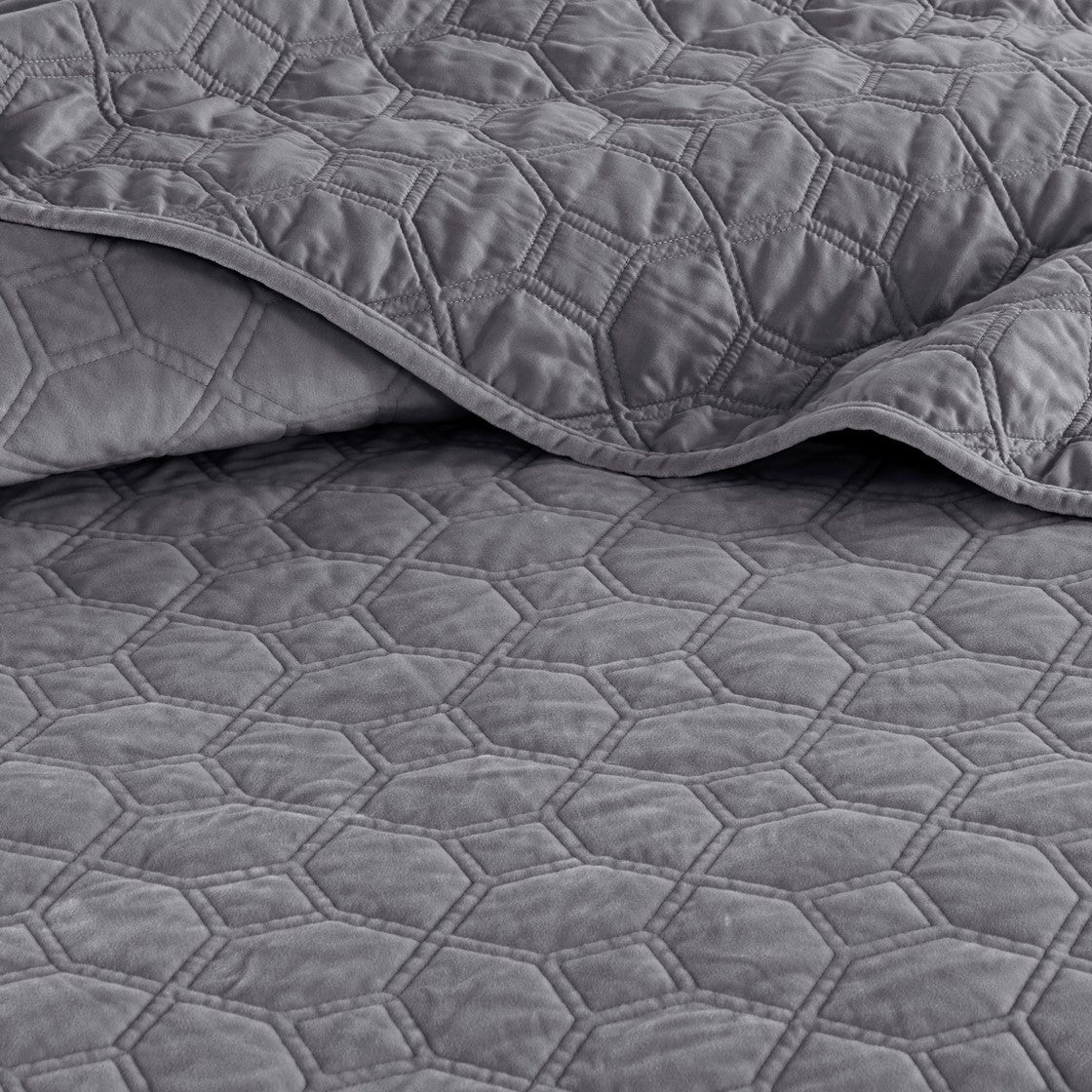 Harper Velvet 3 Piece Coverlet Set - Grey