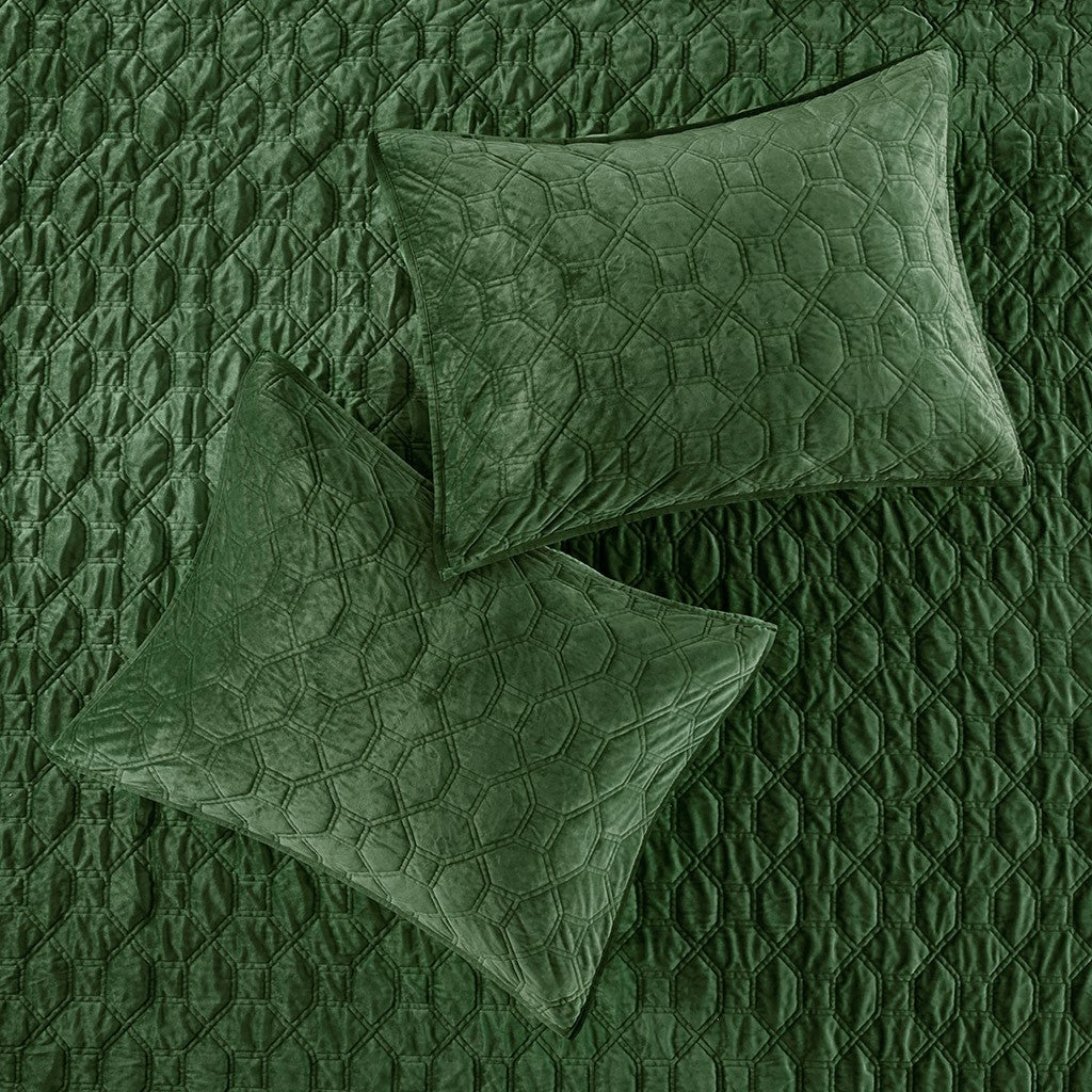 Harper Velvet 3 Piece Coverlet Set - Green