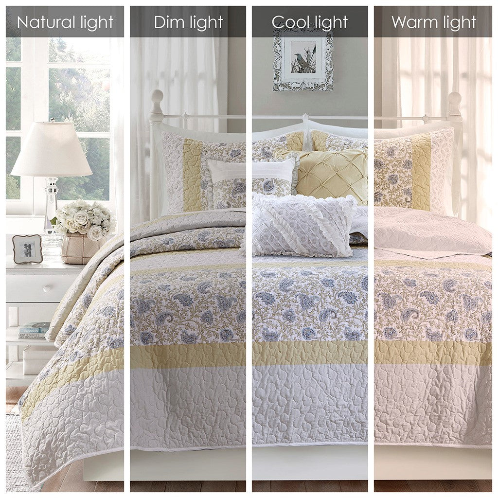 Dawn 6 Piece Cotton Percale Reversible Coverlet Set - Yellow