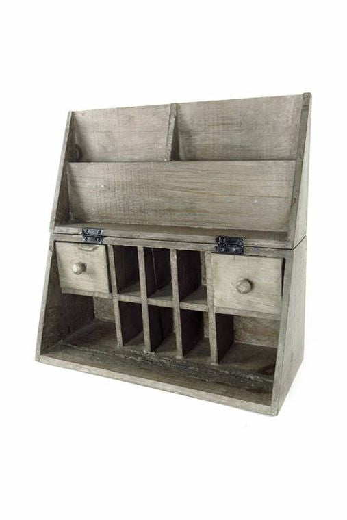 Rustic Recycled Pine Folding Campaign Desk Organizer