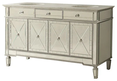 60” Ashlia Mirrored Reflection Double Bathroom Sink Vanity