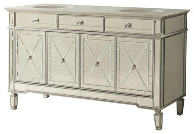 60” Ashlia Mirrored Reflection Double Bathroom Sink Vanity