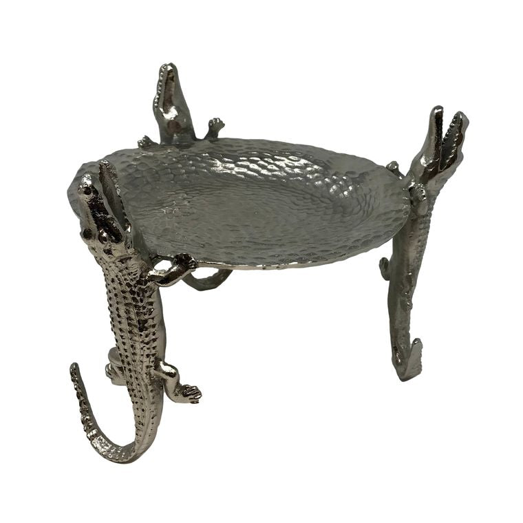 Polished Cast Aluminum 3 Alligator Serving Tray/Centerpiece