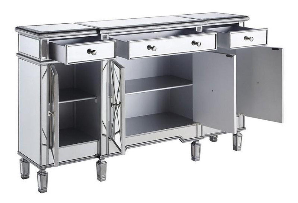 Elegant 3 Drawer 4 Door Cabinet 60 In. X 14 In. X 36 In. In Silver Clear