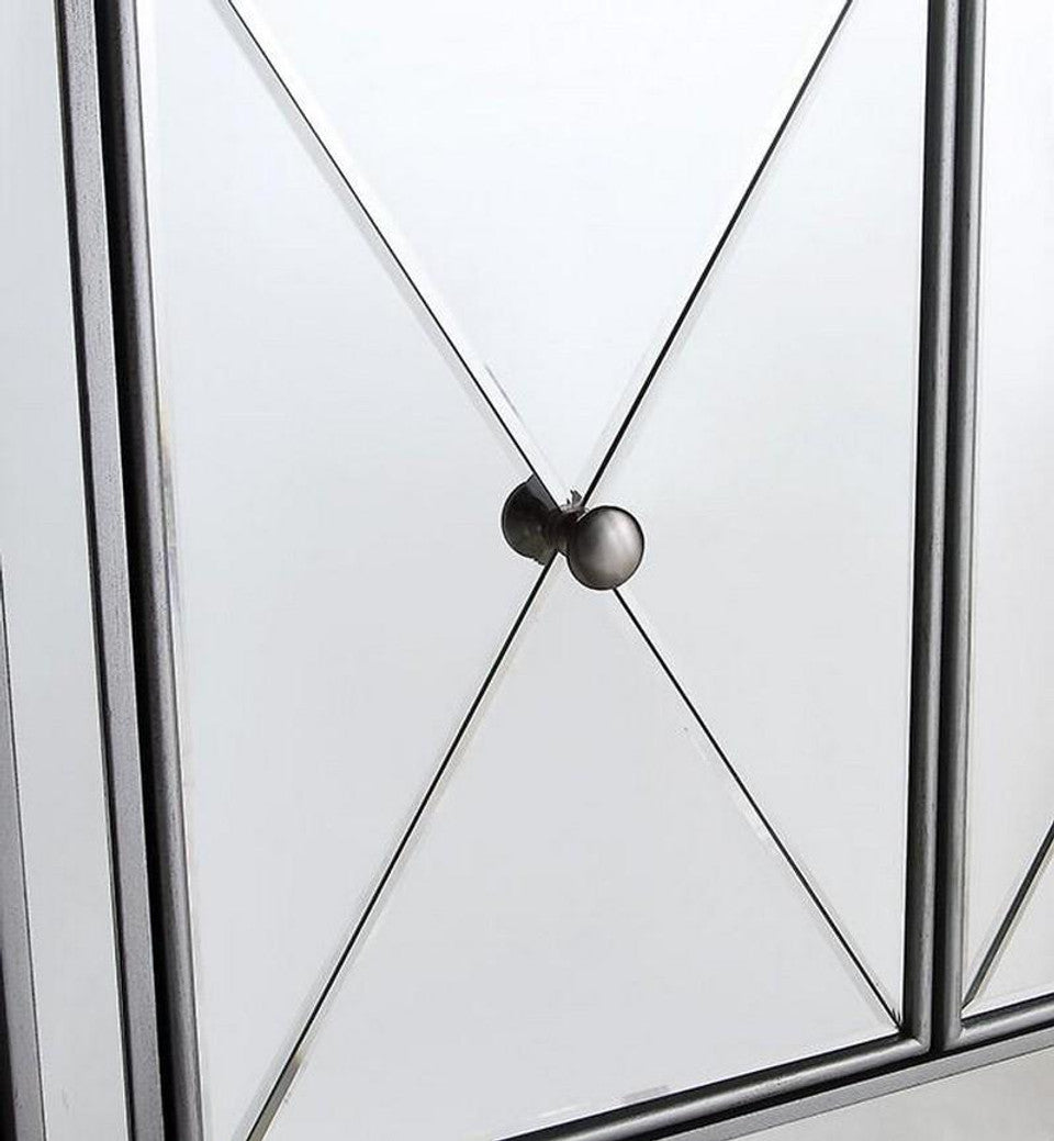 Elegant 3 Drawer 4 Door Cabinet 60 In. X 14 In. X 36 In. In Silver Clear