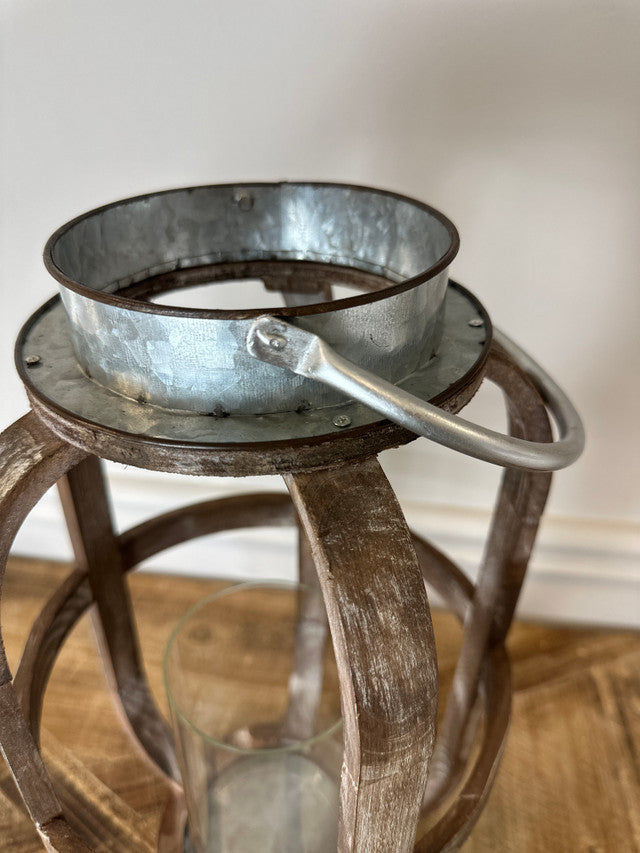 Wood lantern With Metal Base For Garden Or Living Room