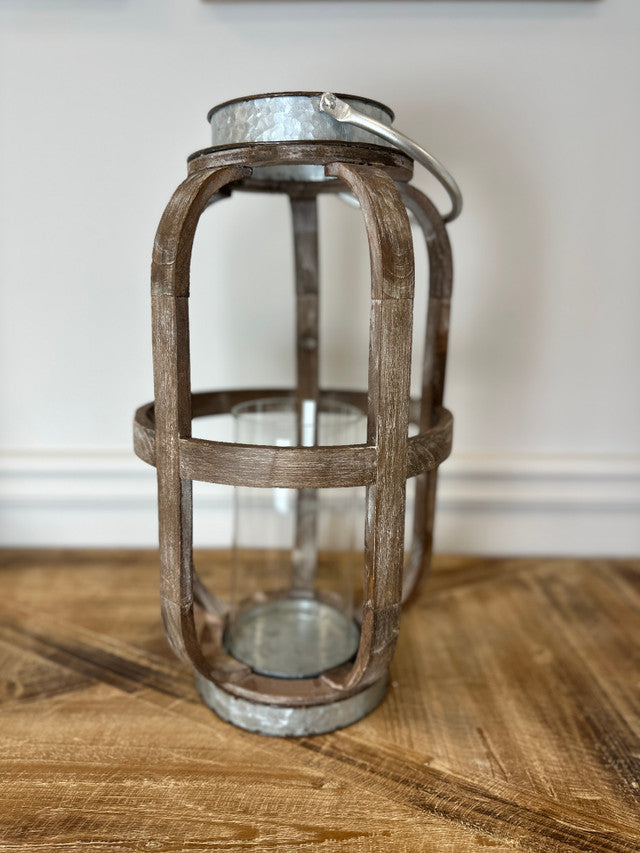 Wood lantern With Metal Base For Garden Or Living Room
