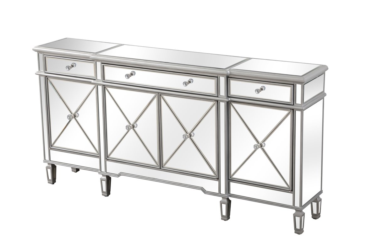 Elegant Furniture & Lighting Contempo Mirrored Credenza in Silver
