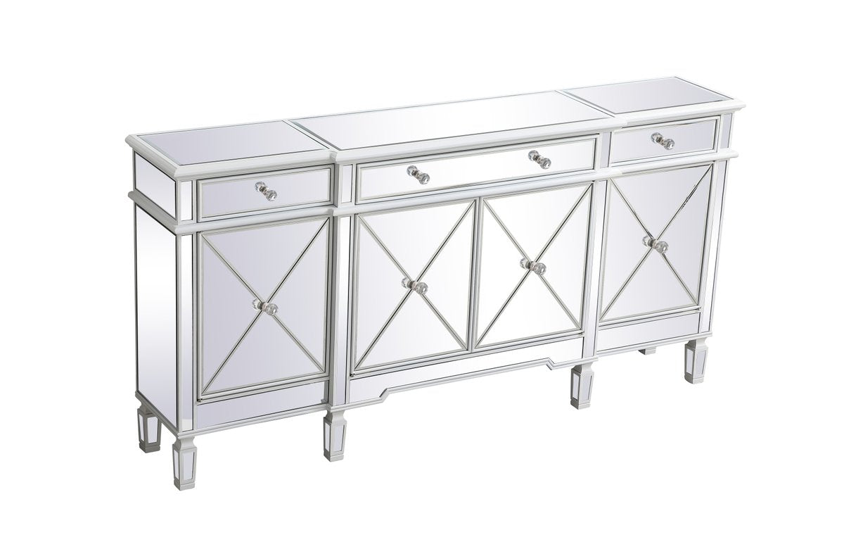72 Inch Mirrored Credenza in Antique White