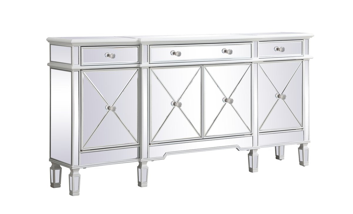 72 Inch Mirrored Credenza in Antique White