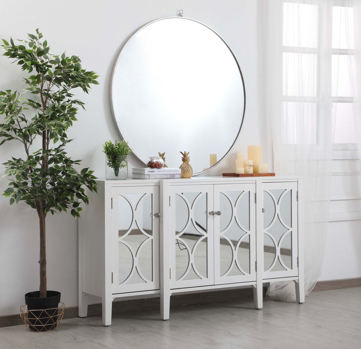 60 inch Mirrored Credenza in White