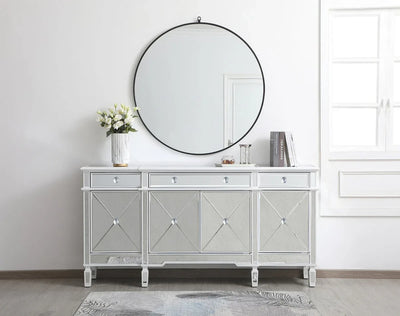 72 Inch Mirrored Credenza in Antique White