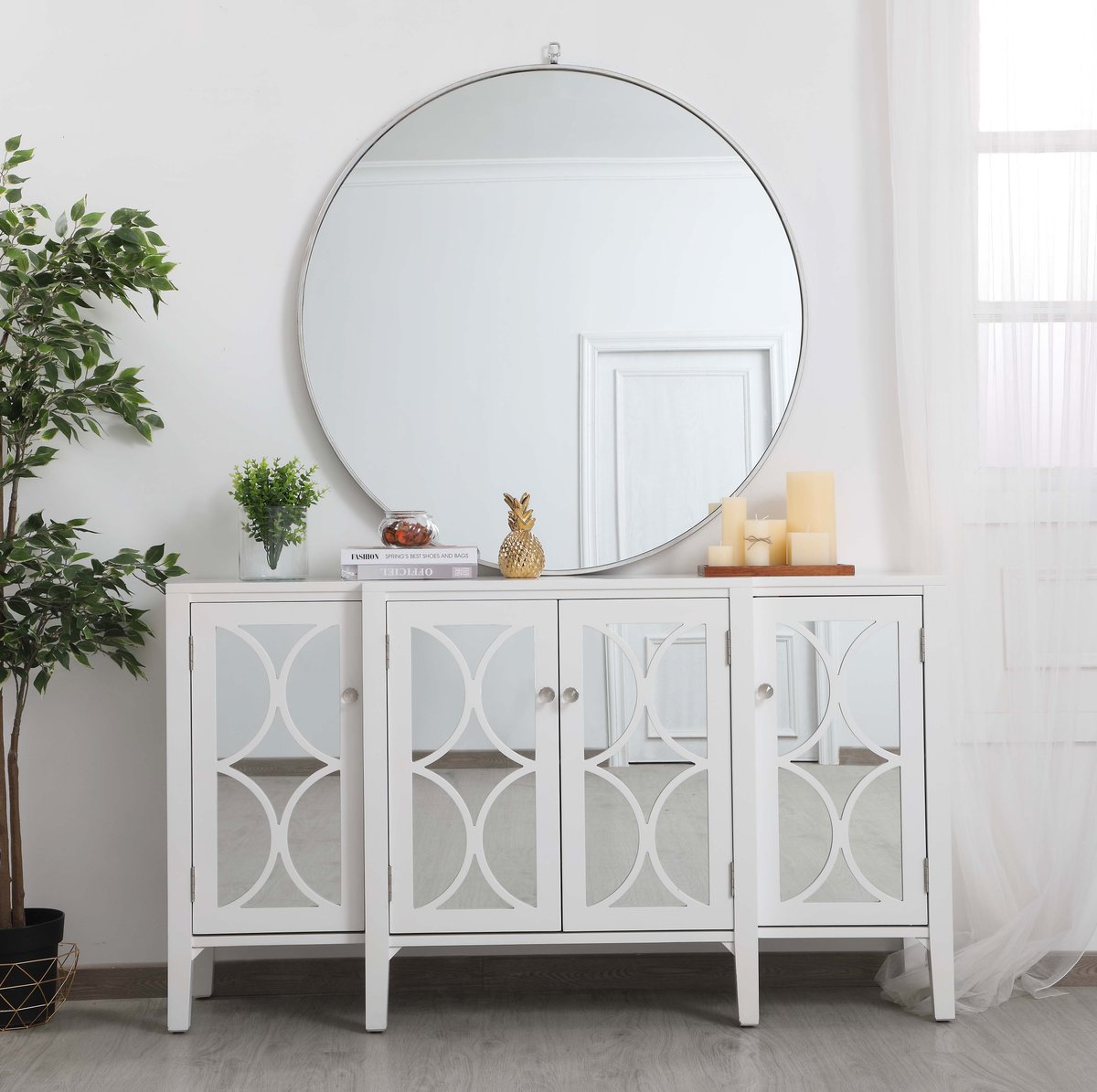 60 inch Mirrored Credenza in White