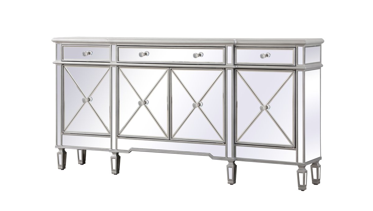 Elegant Furniture & Lighting Contempo Mirrored Credenza in Silver