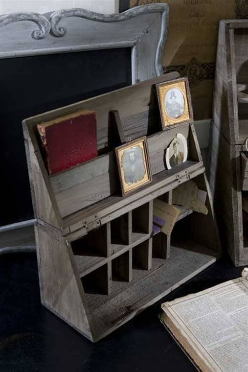 Rustic Recycled Pine Folding Campaign Desk Organizer
