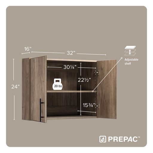 Elite 32 inch Stackable Wall Cabinet, Drifted Gray (DEW-3224)