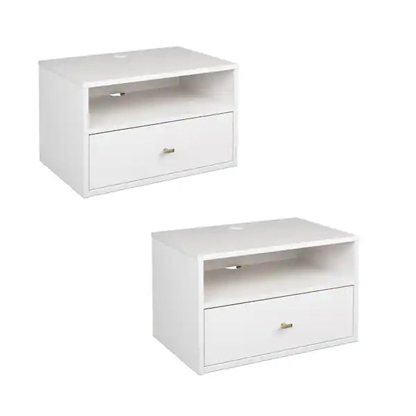 Hanging 2-Piece White 1-Drawer Nightstand Bedroom Set