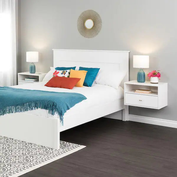 Hanging 2-Piece White 1-Drawer Nightstand Bedroom Set