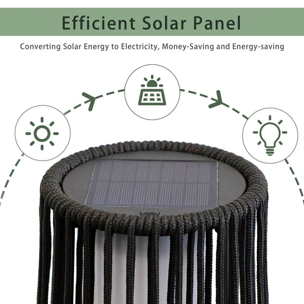 2 Piece Solar Powered Lantern Wicker Solar Patio Lamp Black