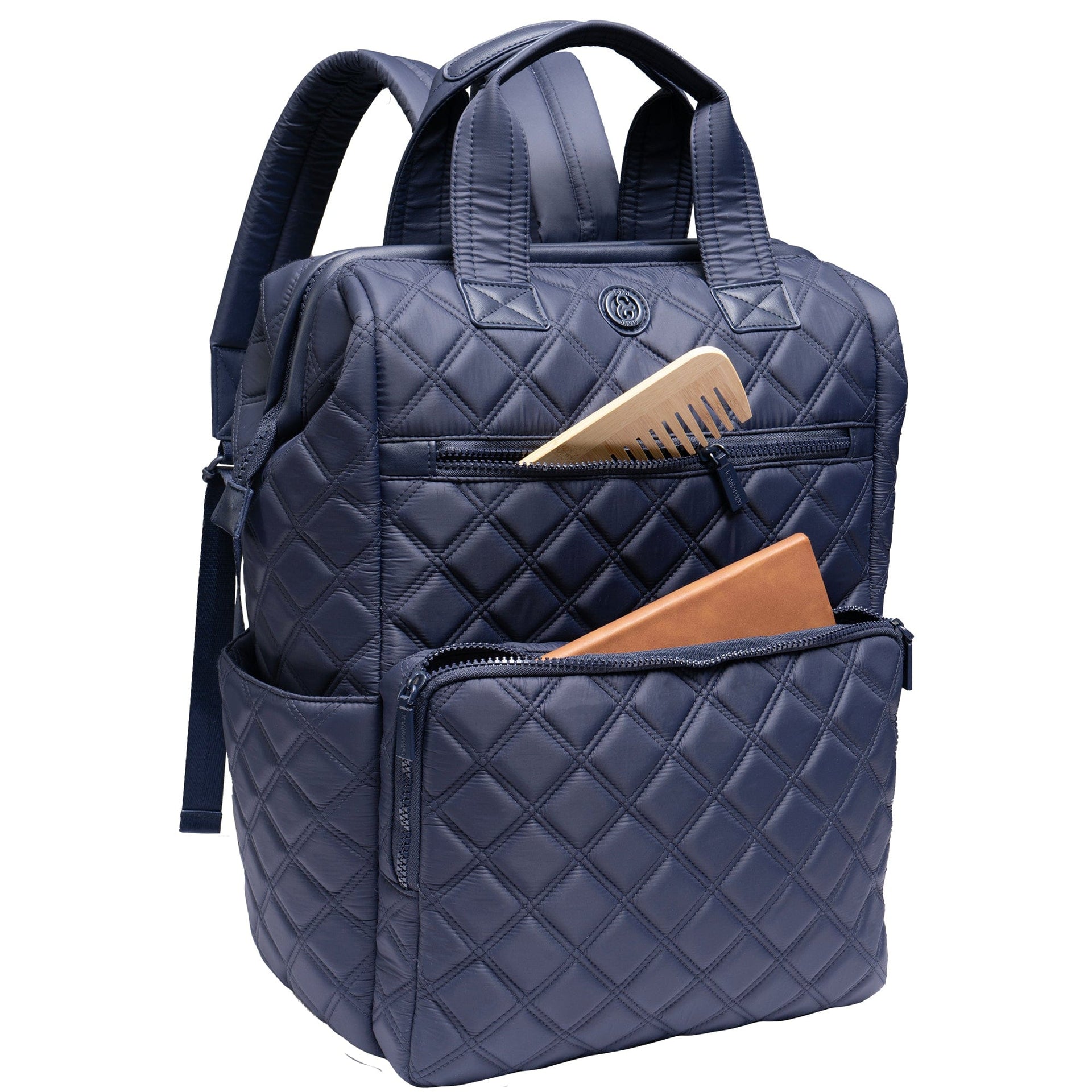 Joan & David Diamond Quilted Puffer Nylon Square Laptop Backpack