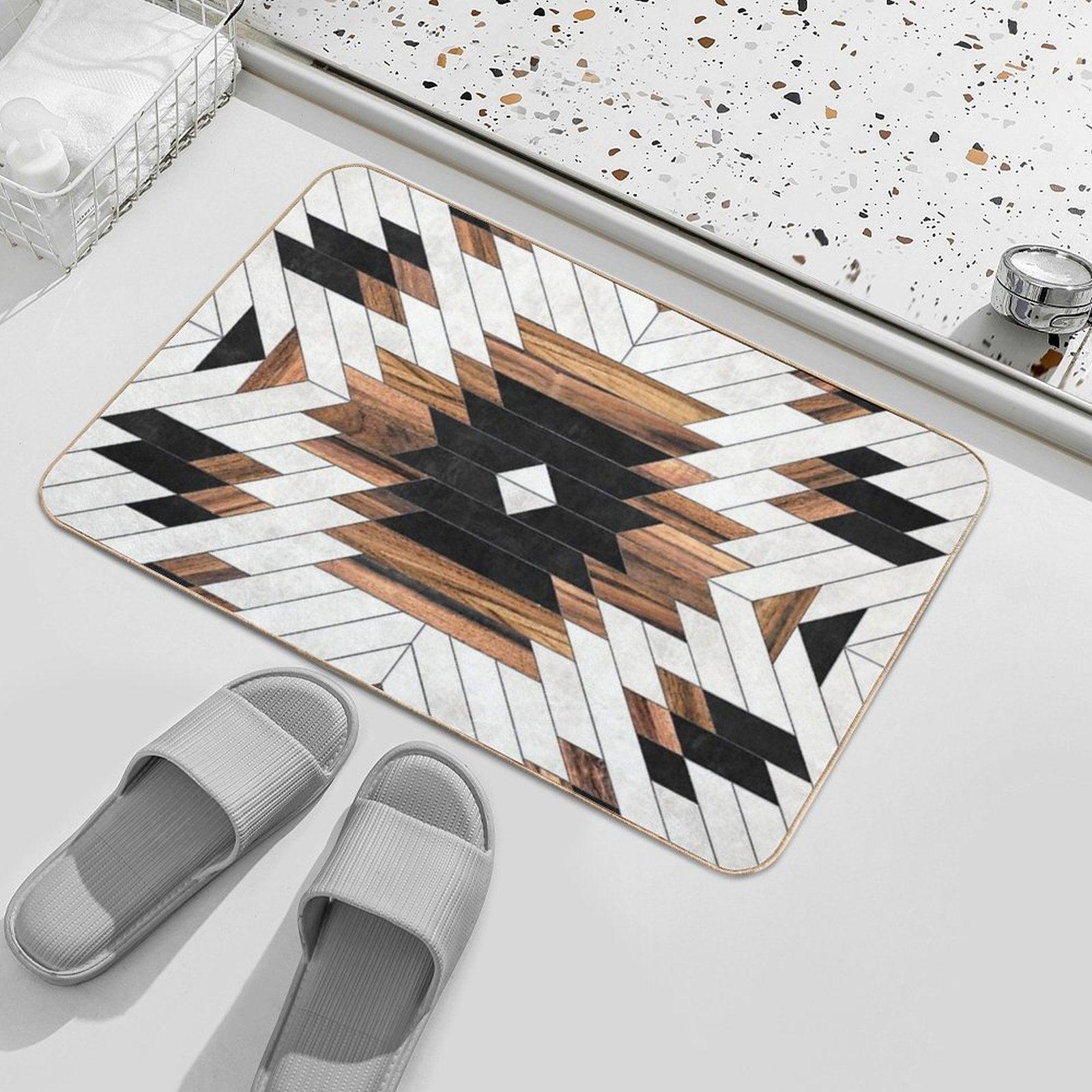 Urban Tribal Pattern No.5 - Aztec - Concrete And Wood Bath Mat