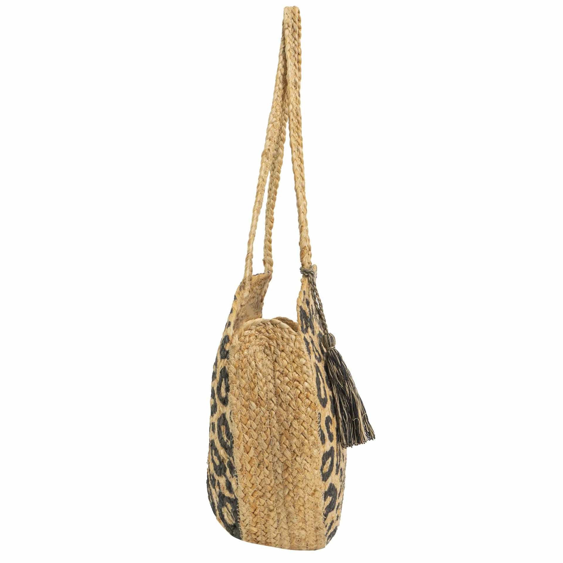Magid Leopard Print Straw Jute Circle Tote