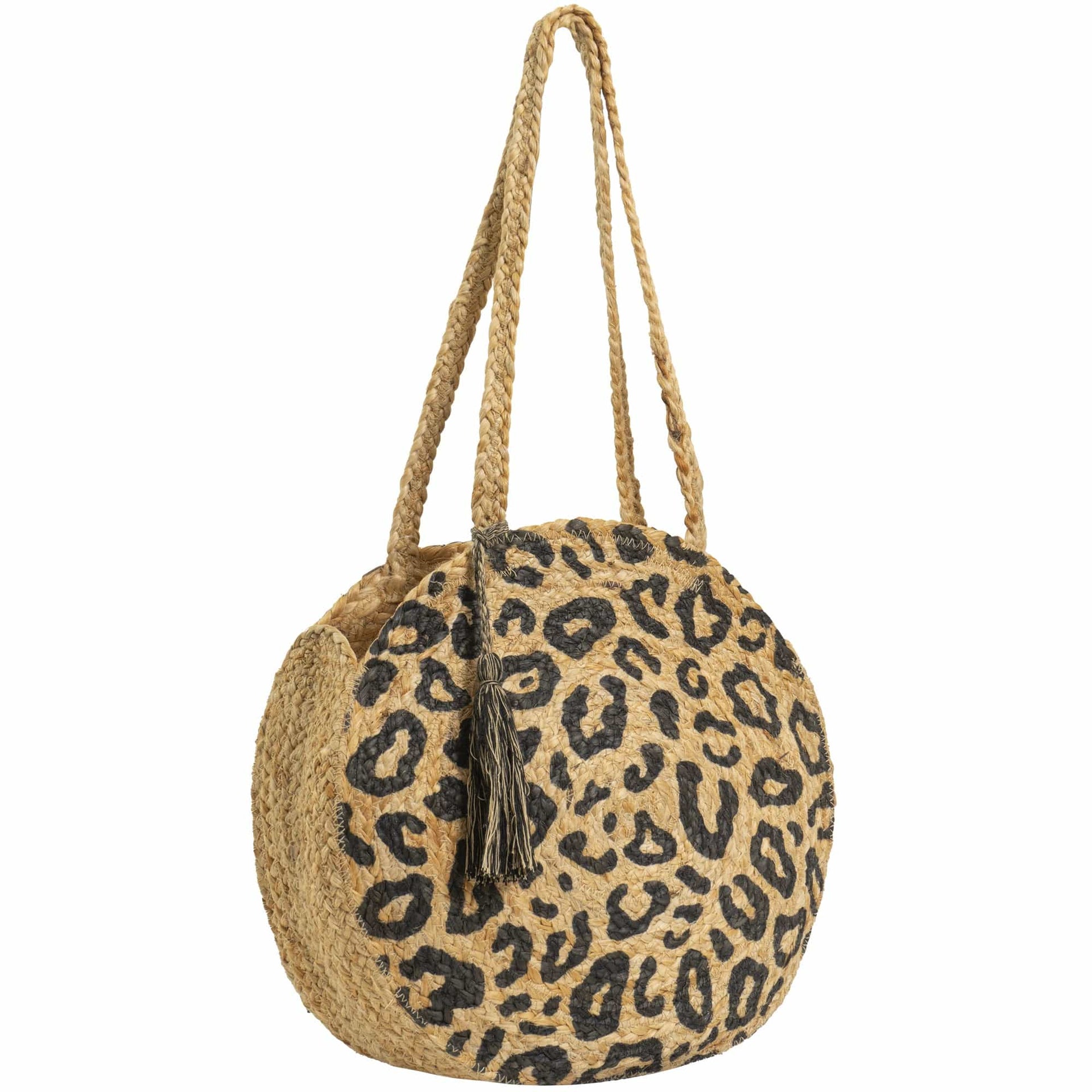Magid Leopard Print Straw Jute Circle Tote