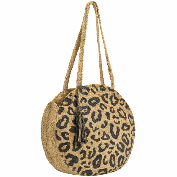 Magid Leopard Print Straw Jute Circle Tote