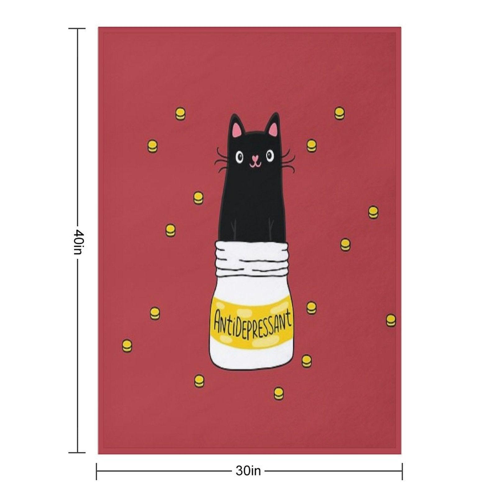 FUR ANTIDEPRESSANT . Cute Black Cat Illustration. A Gift for A Pet Lover. Throw Blanket