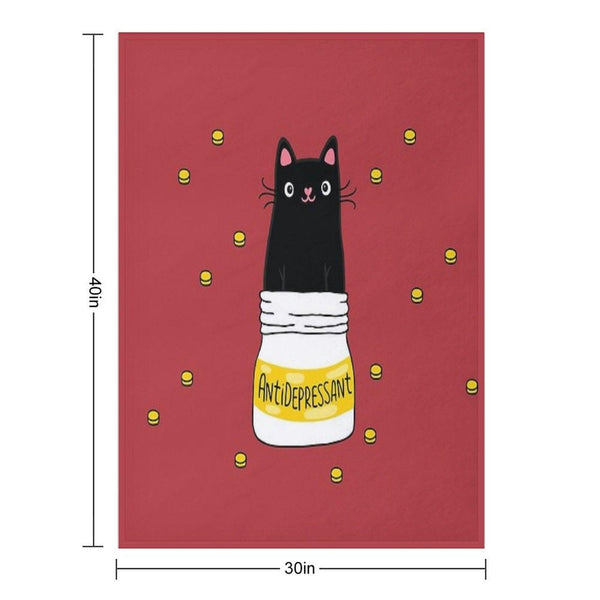 FUR ANTIDEPRESSANT . Cute Black Cat Illustration. A Gift for A Pet Lover. Throw Blanket