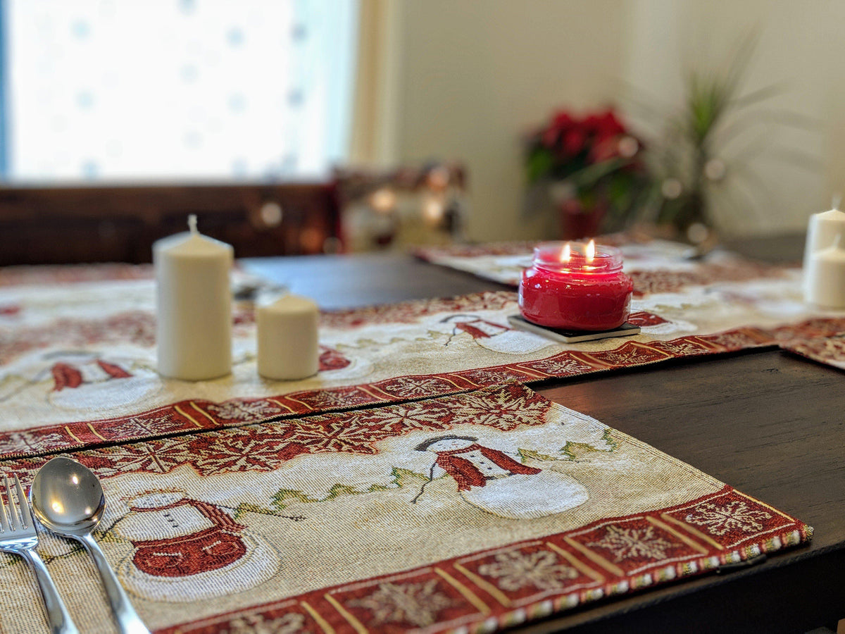 Tache Mr. & Mrs. Snowman Couple Woven Tapestry Placemat Set of 4 (10323PM)