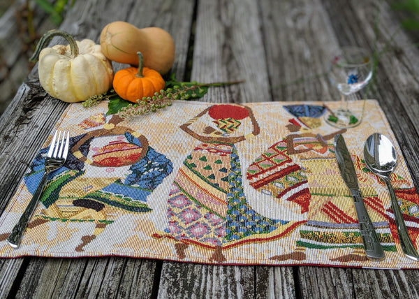 DaDa Bedding Set of 4-Pieces Dancing Women African Kwanzaa Tapestry Dining Table Placemats 13” x 19” (18117)