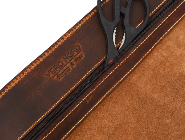 Aurora Leather Knife Roll 10 Slot - Stress Brown - Gifts for You 'n Me