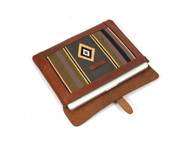 Vintage bohemian Leather Mac Book Sleeve - Caramel Brown