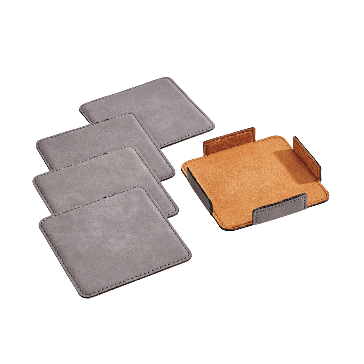 Set Of 4 Leatherette Coasters - Grey