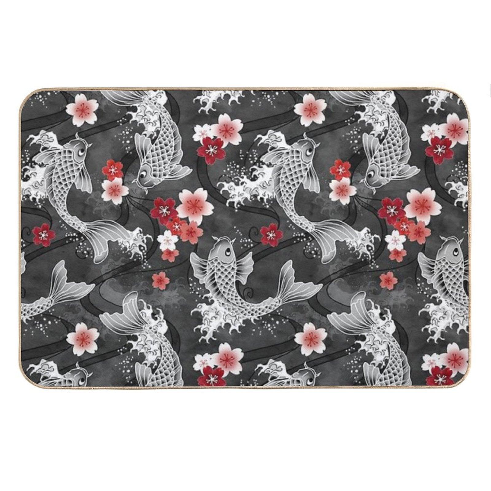 Koi Sakura Blossom in Black Bath Mat