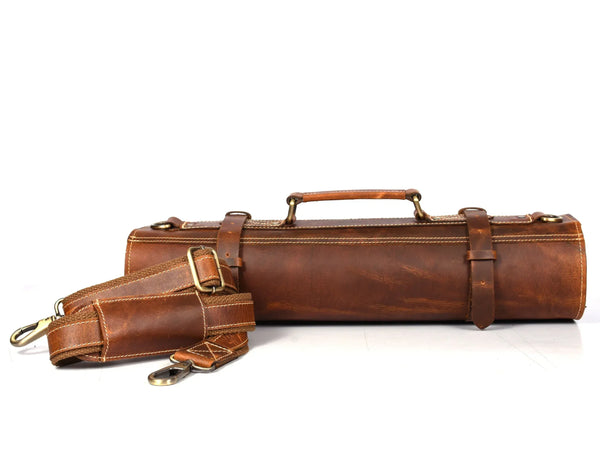 Aurora Leather Knife Roll 10 Slot - Stress Brown - Gifts for You 'n Me