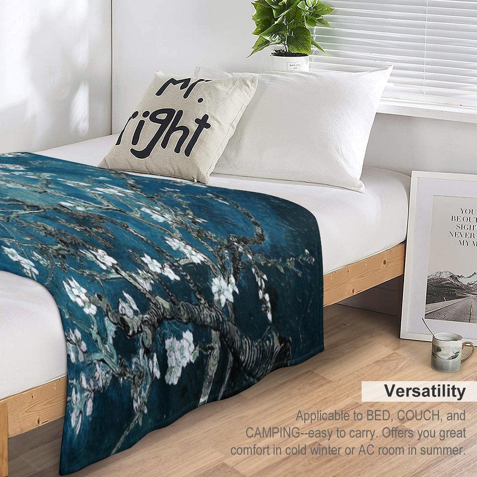 Van Gogh Almond Blossoms Dark Teal Throw Blanket