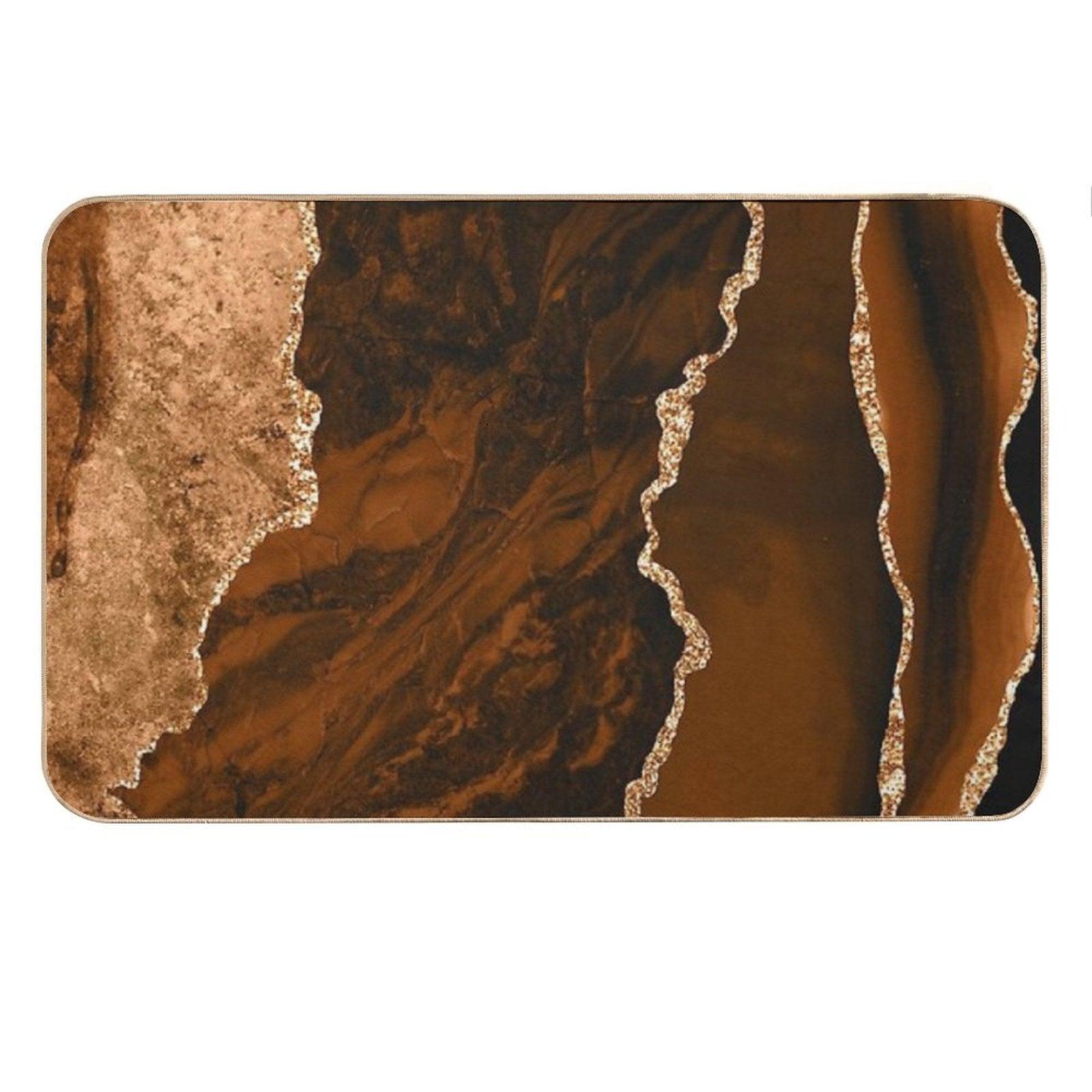 Abstract Chocolate Brown & Gold Modern Geode Agate Design Bath Mat