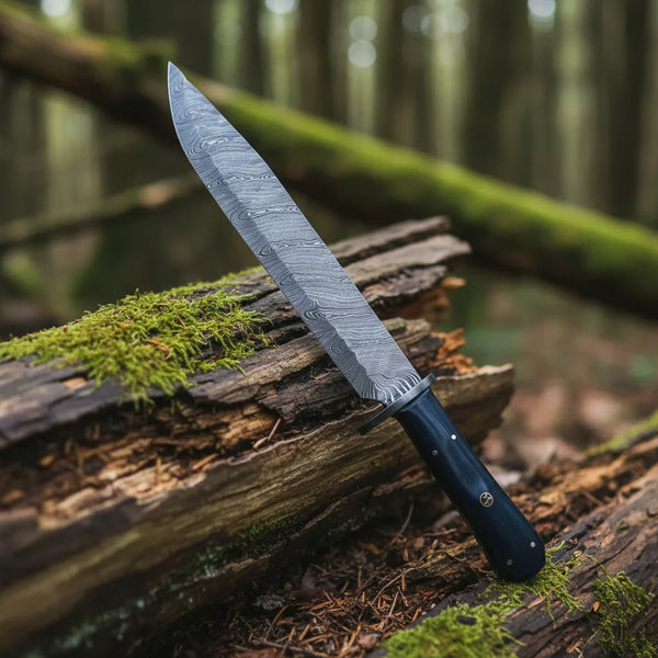 Mountain Man Bowie Knife Damascus Bull Horn
